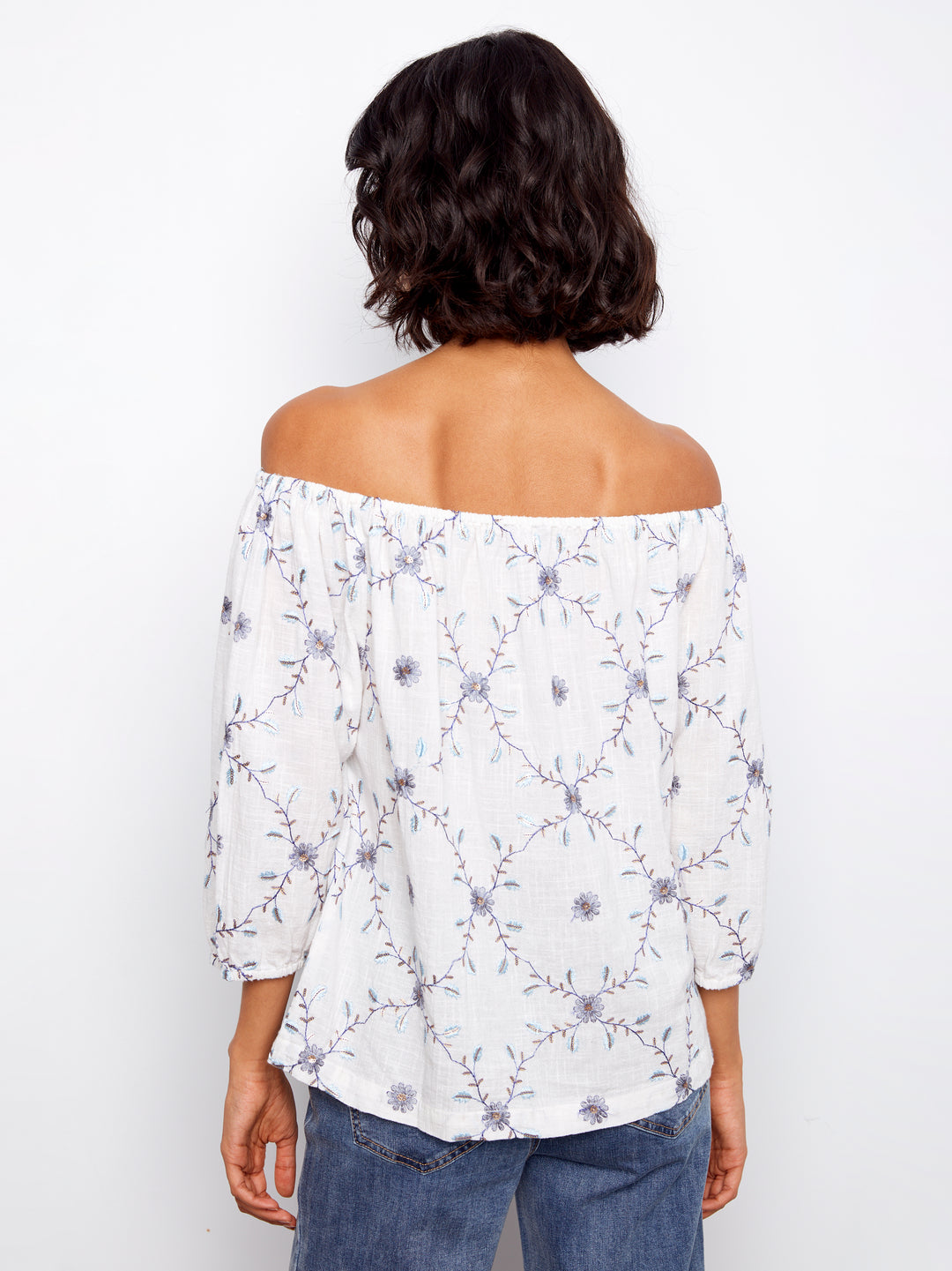 Charlie B Embroidered Cotton Off-Shoulder Blouse