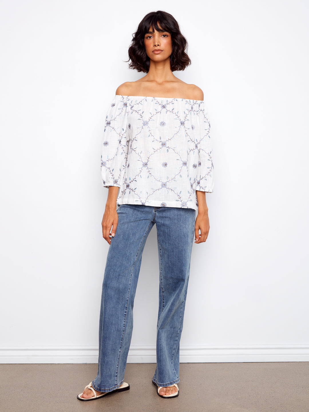 Charlie B Embroidered Cotton Off-Shoulder Blouse
