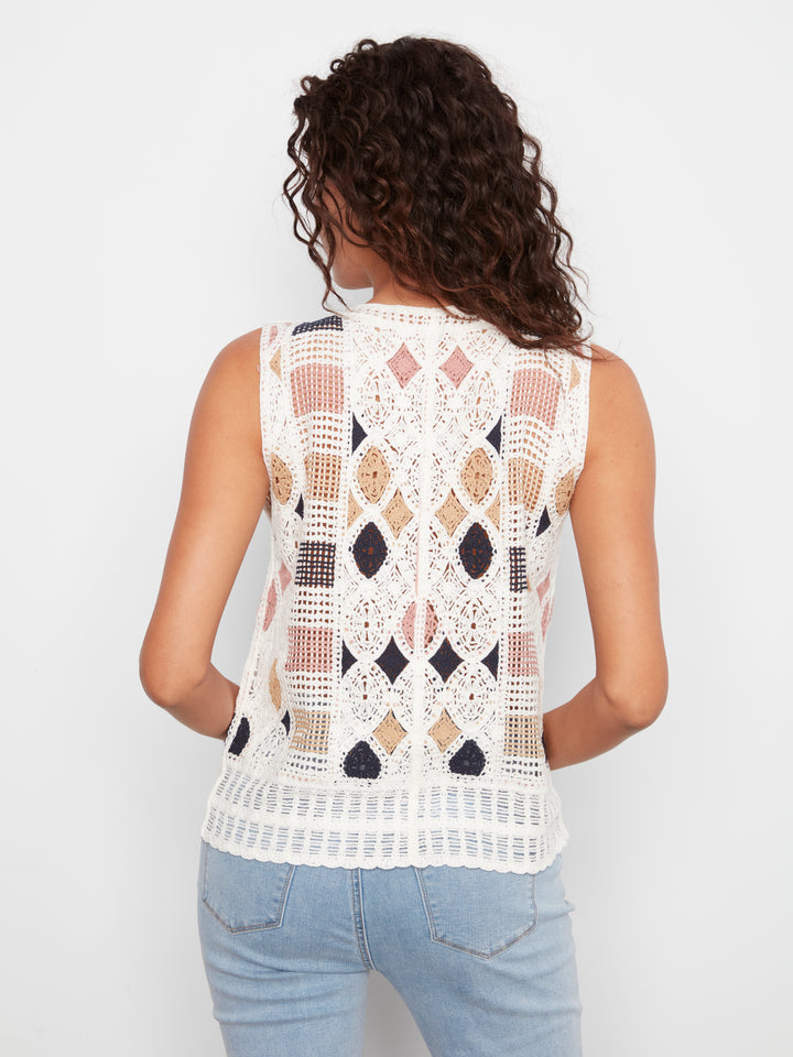 Charlie B Sleeveless Crochet Cotton Blend Top