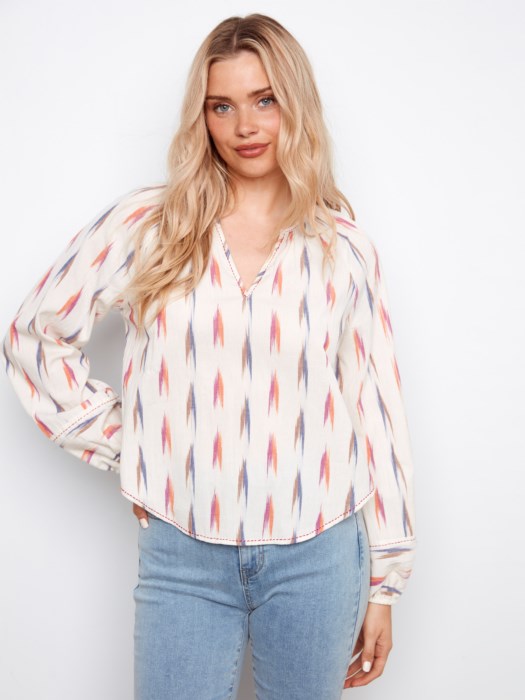 Charlie B Printed Cotton Raglan Blouse