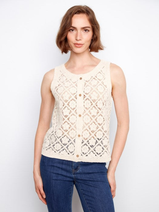 Charlie B Crochet Cotton Sleeveless Vest