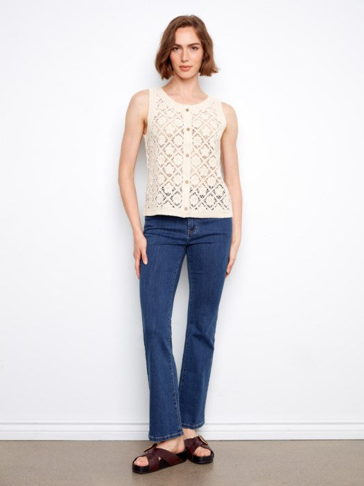Charlie B Crochet Cotton Sleeveless Vest