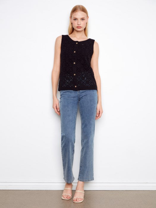 Charlie B Crochet Cotton Sleeveless Vest