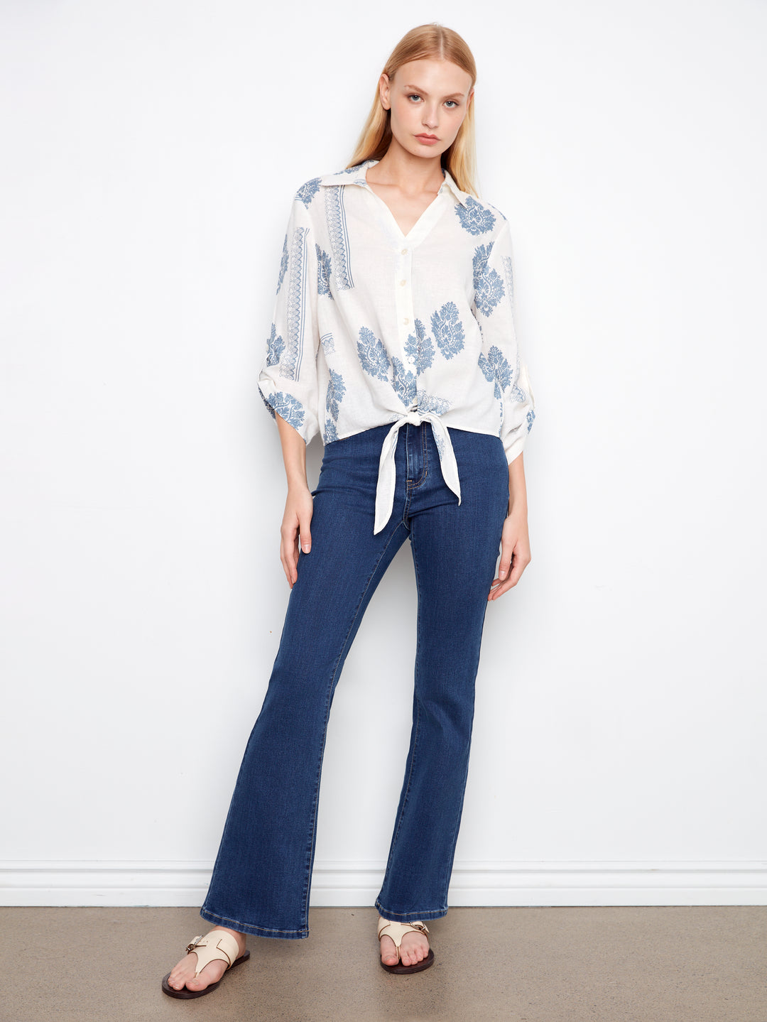 Charlie B Printed Linen Blend Button-Up Blouse
