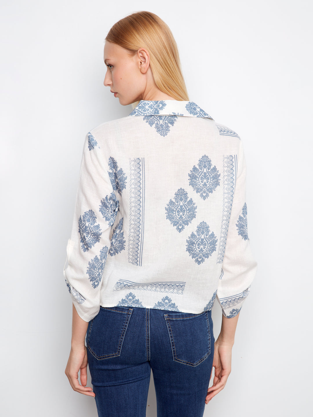 Charlie B Printed Linen Blend Button-Up Blouse