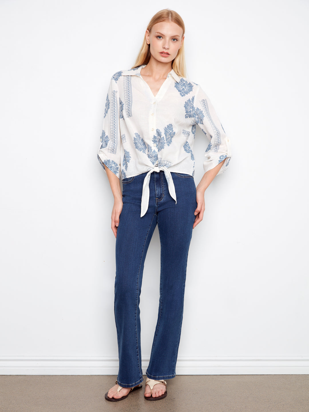 Charlie B Printed Linen Blend Button-Up Blouse