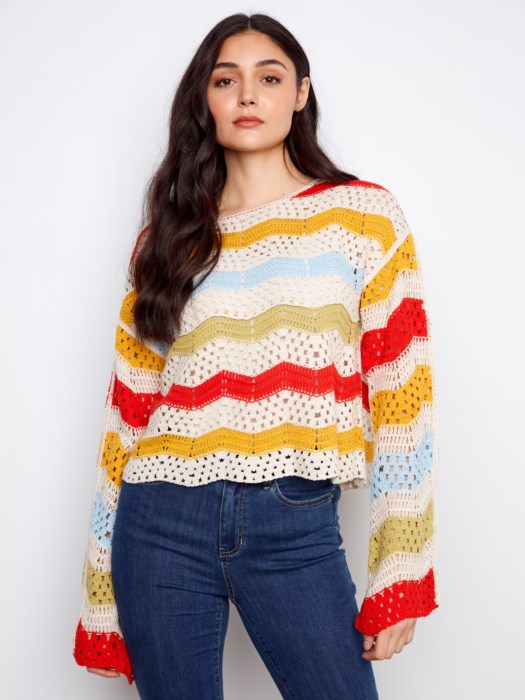 Charlie B Cotton Blend Crochet Sweater