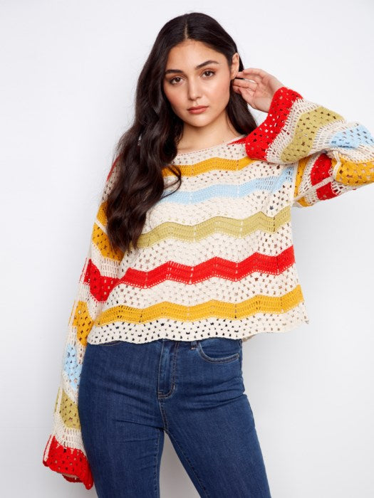 Charlie B Cotton Blend Crochet Sweater