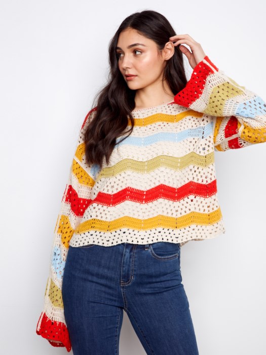 Charlie B Cotton Blend Crochet Sweater