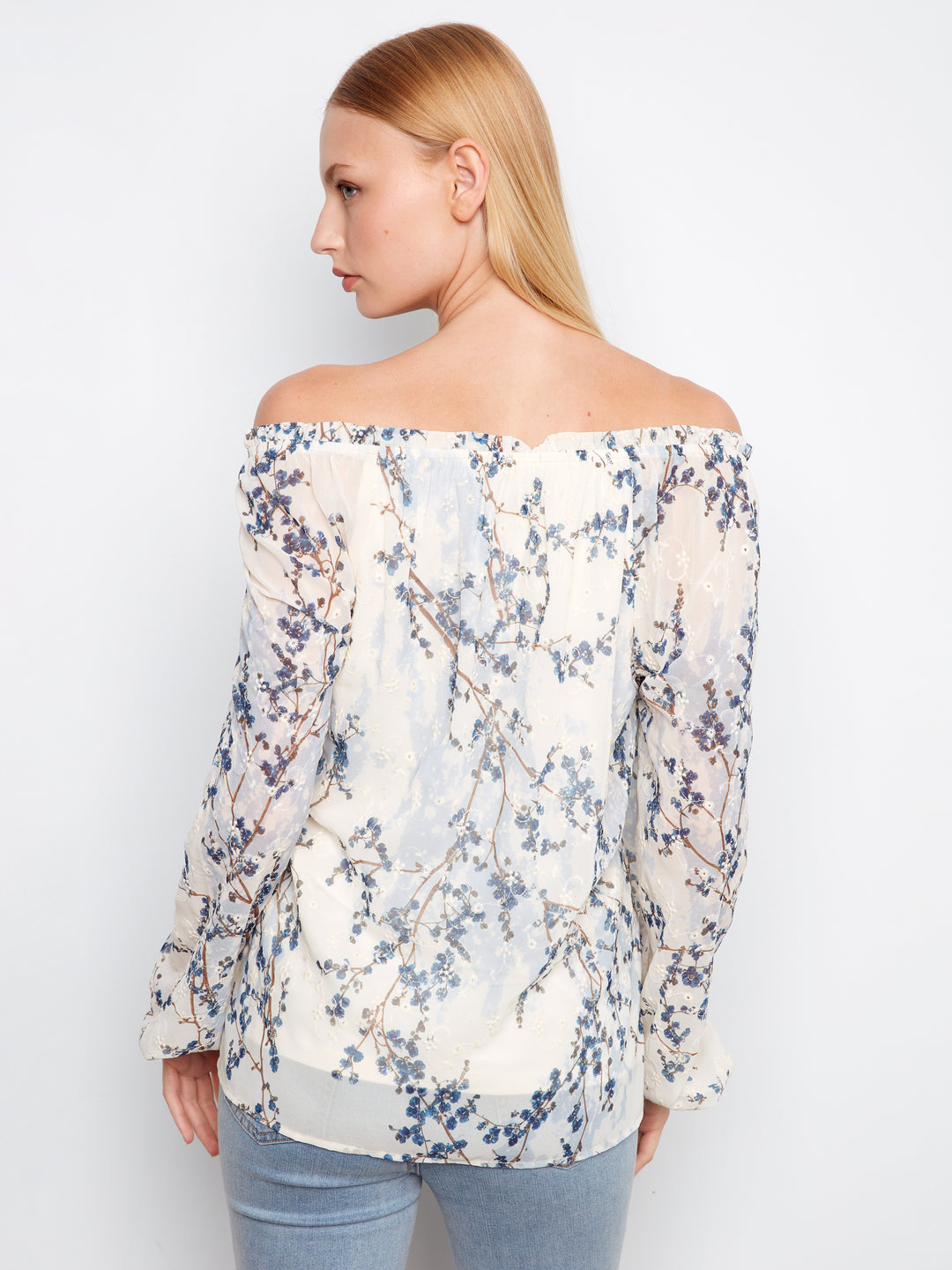 Charlie B Printed Eyelet Off-Shoulder Blouse