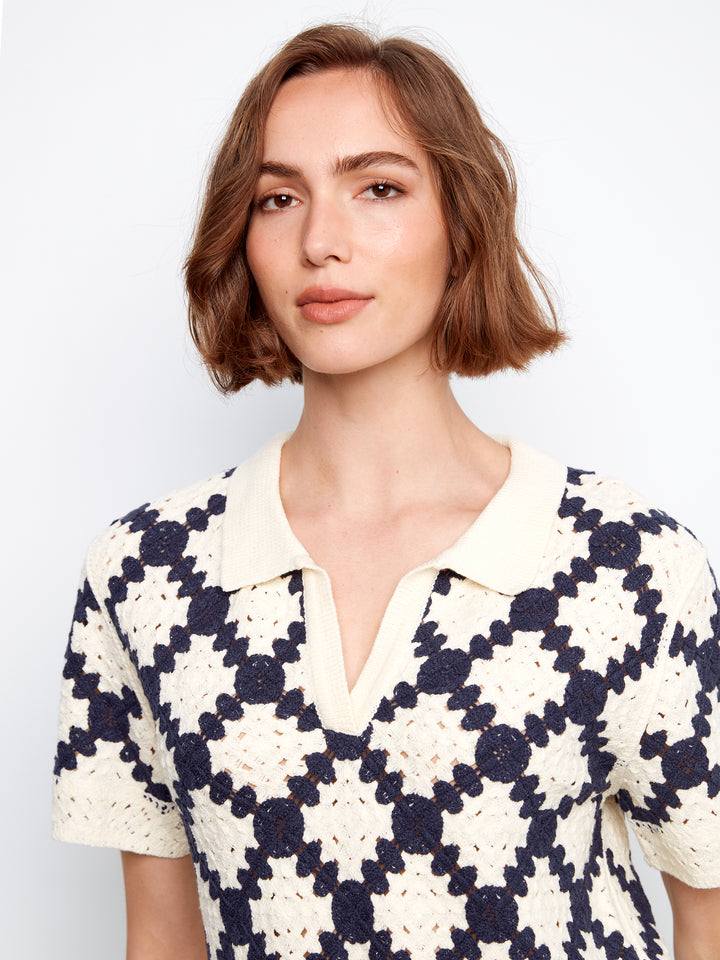 Charlie B Johnny Collar Crochet Cotton Blend Top