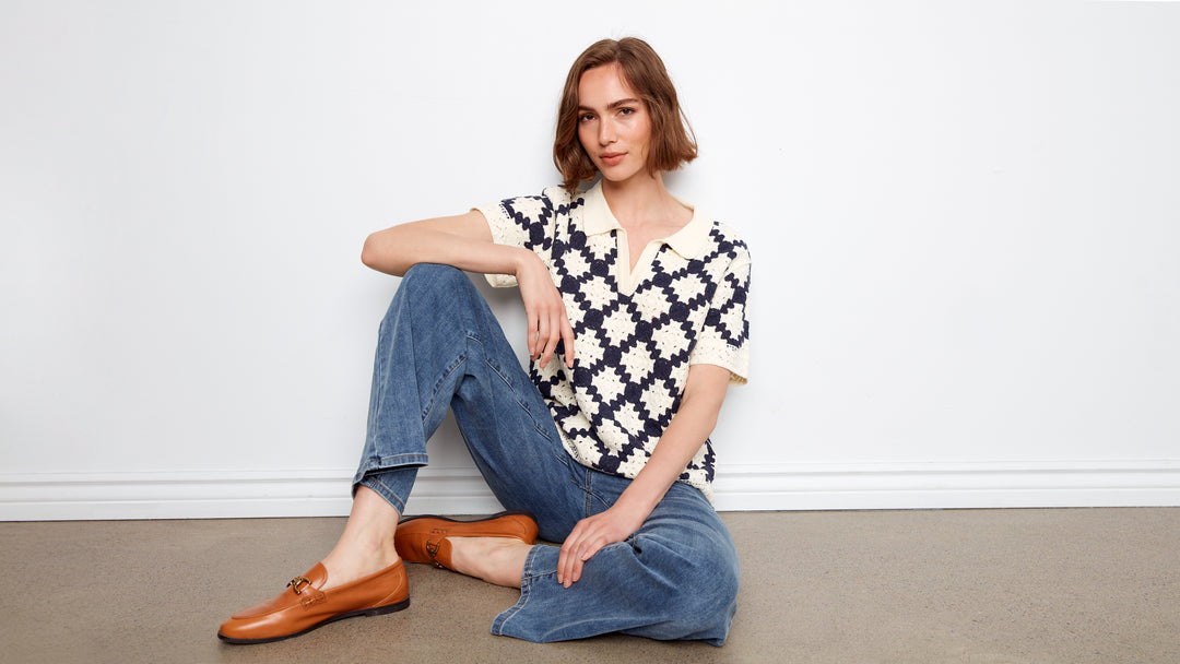 Charlie B Johnny Collar Crochet Cotton Blend Top