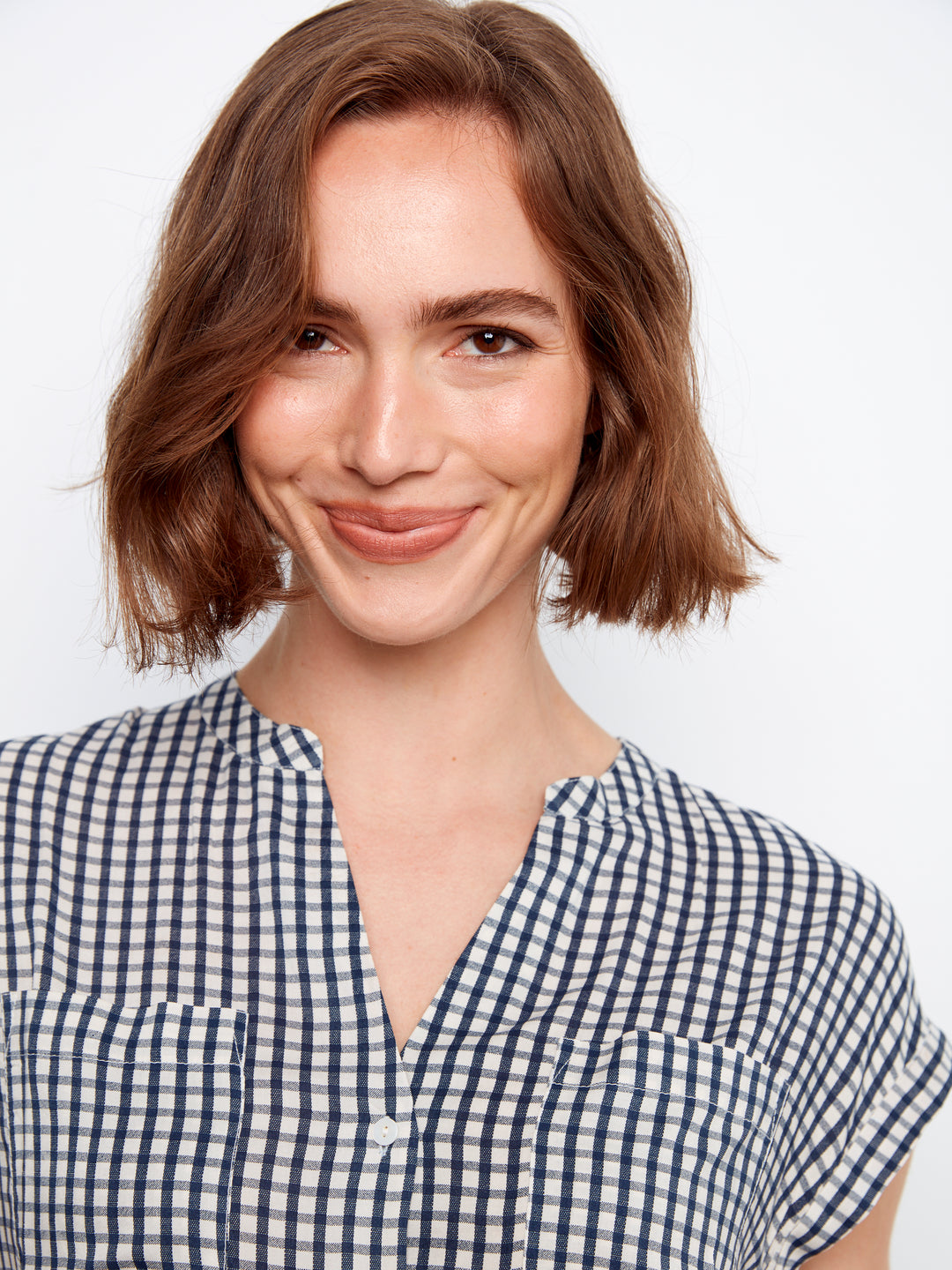 Charlie B Printed Gingham Button-Up Blouse