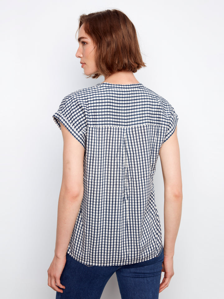 Charlie B Printed Gingham Button-Up Blouse