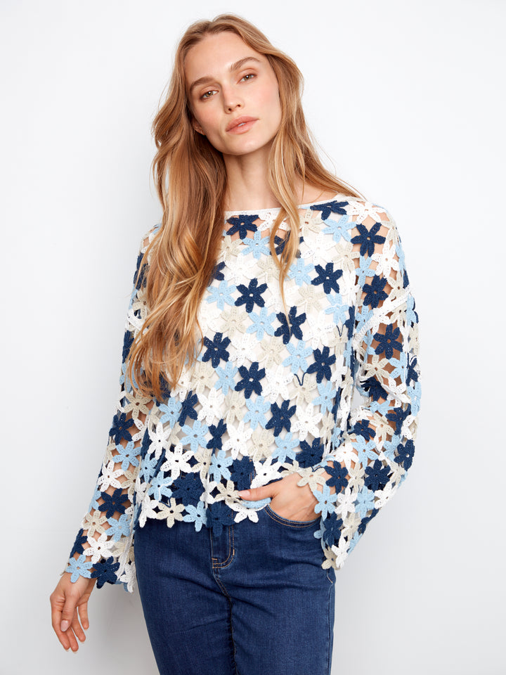 Charlie B Cotton Blend Crochet Flower Top