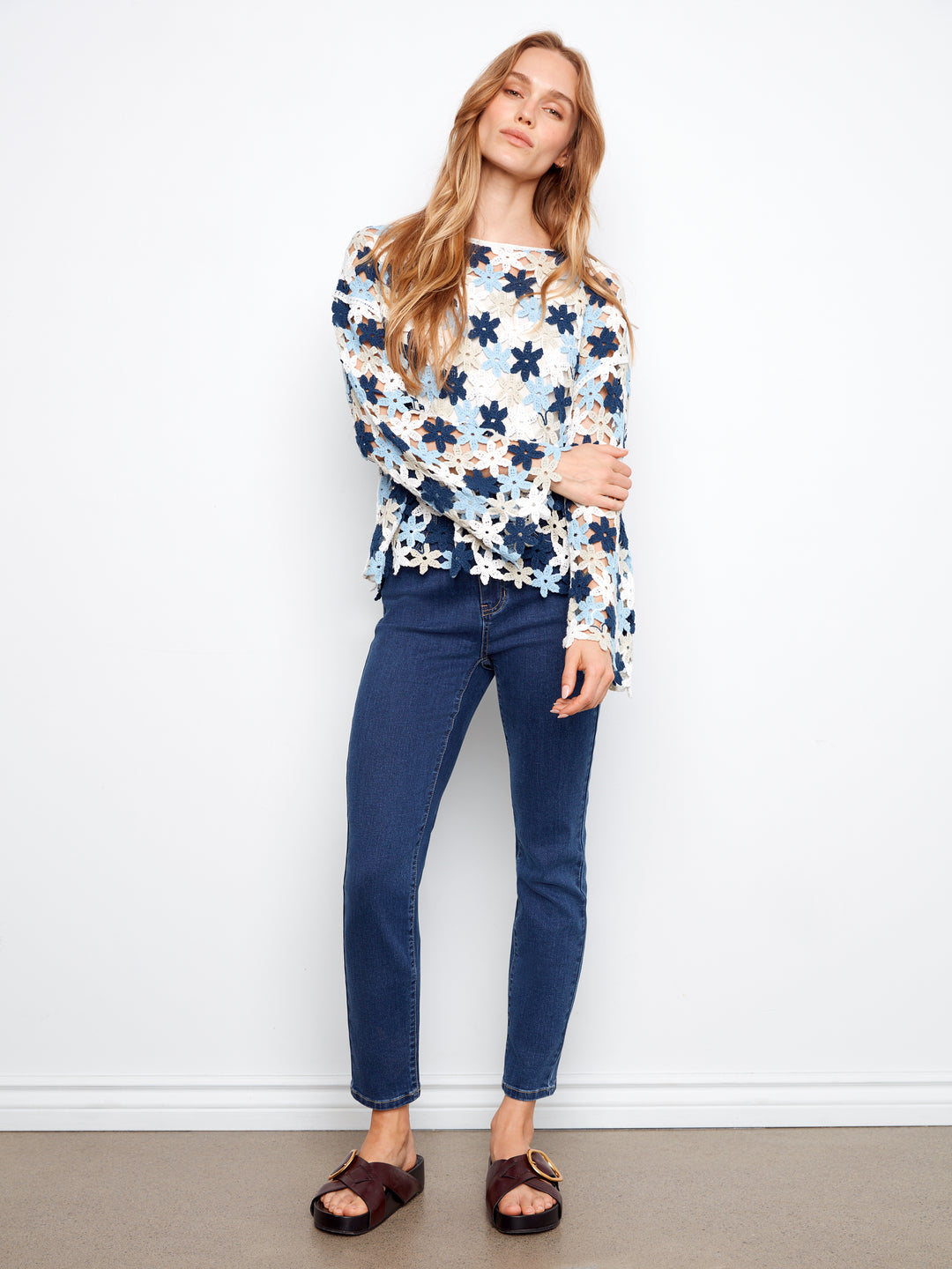 Charlie B Cotton Blend Crochet Flower Top