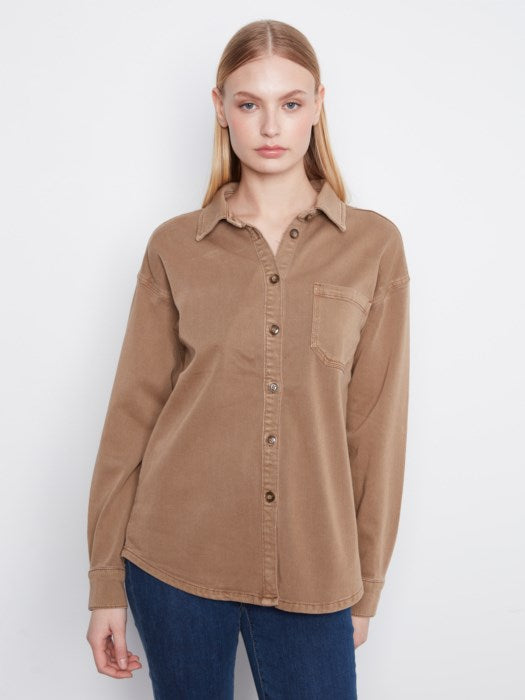 Charlie B Smooth Twill Long Sleeve Overshirt With Chest Pocket