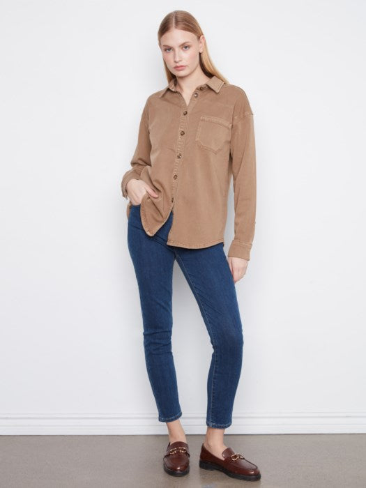 Charlie B Smooth Twill Long Sleeve Overshirt With Chest Pocket