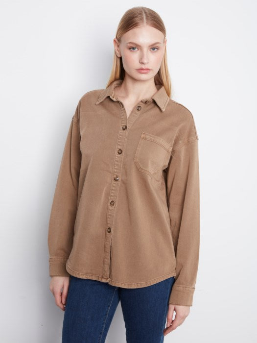 Charlie B Smooth Twill Long Sleeve Overshirt With Chest Pocket