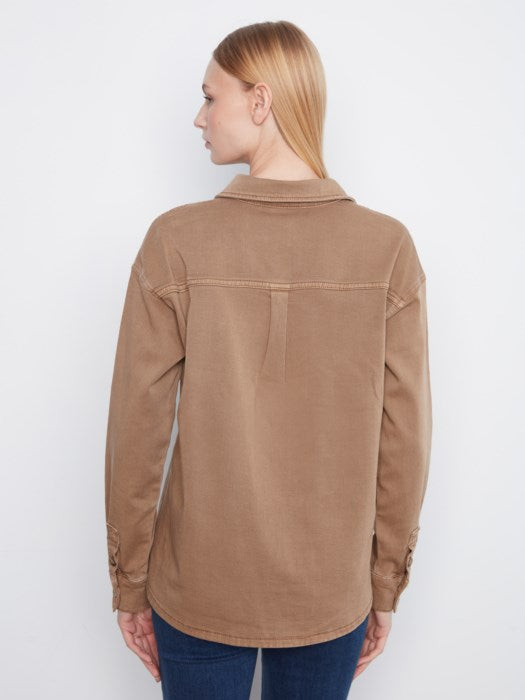 Charlie B Smooth Twill Long Sleeve Overshirt With Chest Pocket