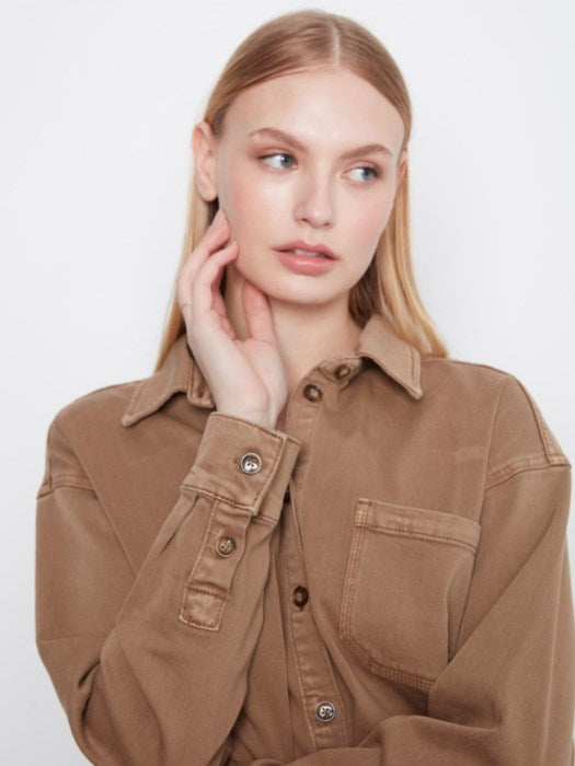 Charlie B Smooth Twill Long Sleeve Overshirt With Chest Pocket