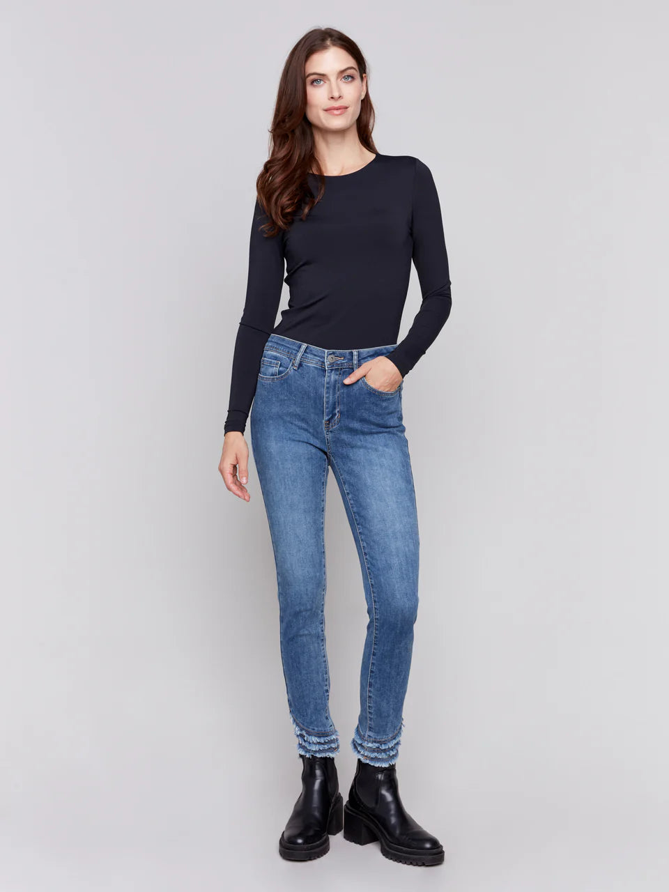 Charlie B - Pantalon cheville avec franges inclinées