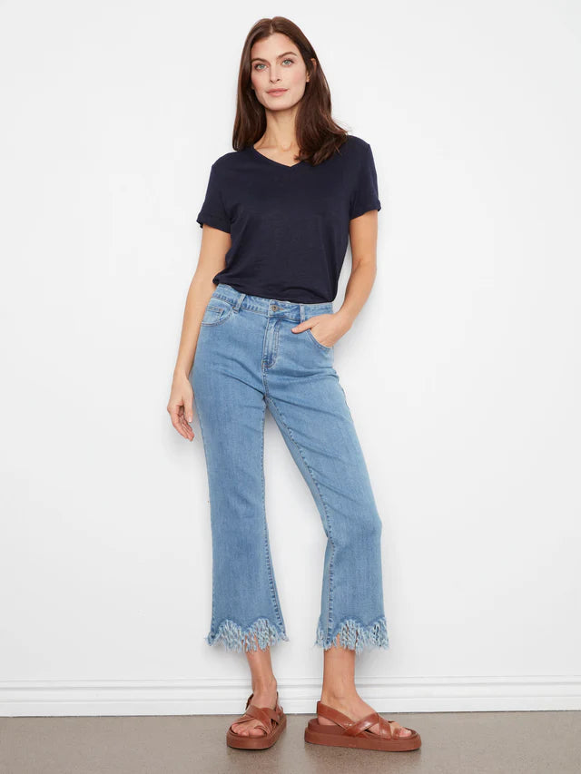 Charlie B Cropped Jeans With Fringed Hem