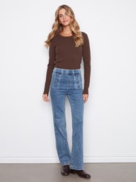 Charlie B Flare Pull On Pants With Sailor Buttons on Front Welts