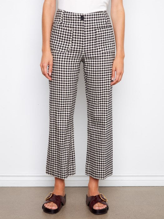 Charlie B Gingham Cropped Linen Blend Pants
