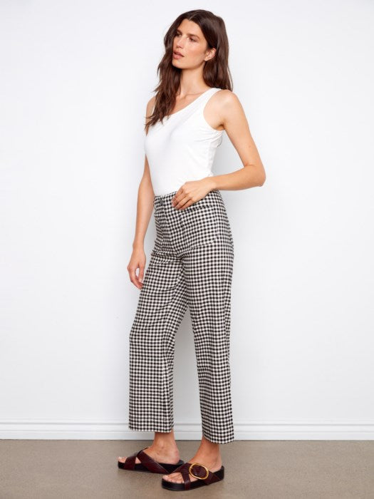 Charlie B Gingham Cropped Linen Blend Pants