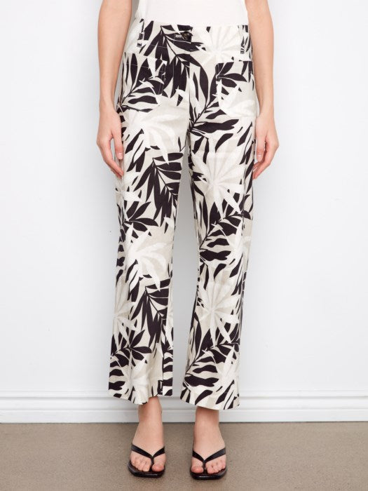 Charlie B Printed Cropped Linen Blend Pants