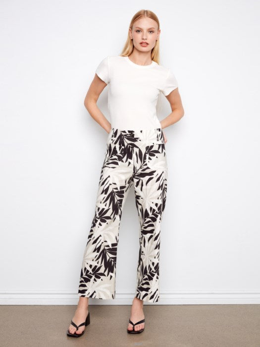 Charlie B Printed Cropped Linen Blend Pants