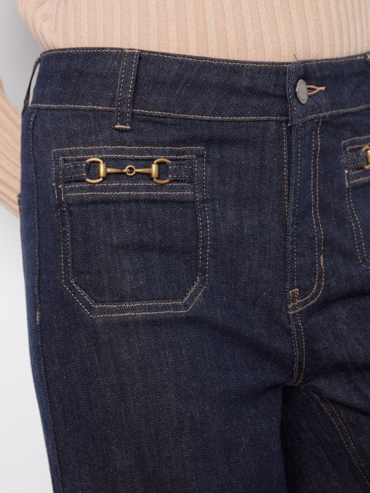 Charlie B Cropped Insert Pocket With Horsebit Wide Leg Stretch Denim Jean