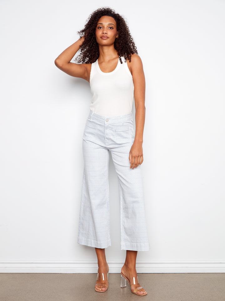 Charlie B Cropped Patch Pocket Flare Flex Twill Pants