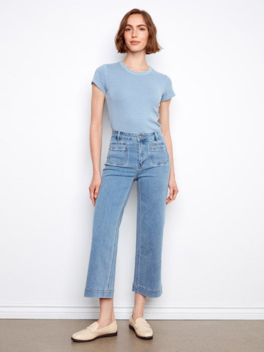 Charlie B Cropped Patch Pocket Flare Jeans