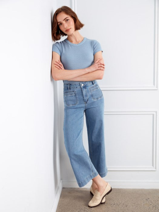 Charlie B Cropped Patch Pocket Flare Jeans