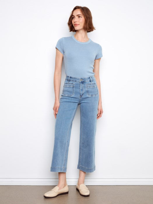 Charlie B Cropped Patch Pocket Flare Jeans