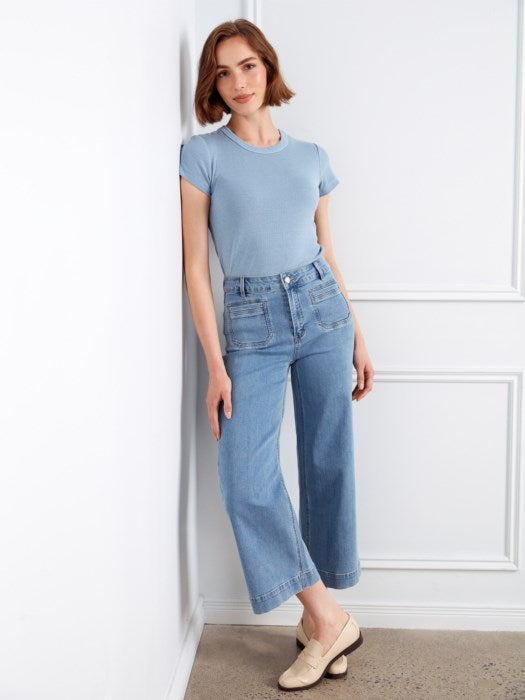 Charlie B Cropped Patch Pocket Flare Jeans