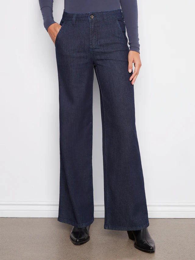 Charlie B Wide Leg Stretch Denim Pants With Slash Pockets