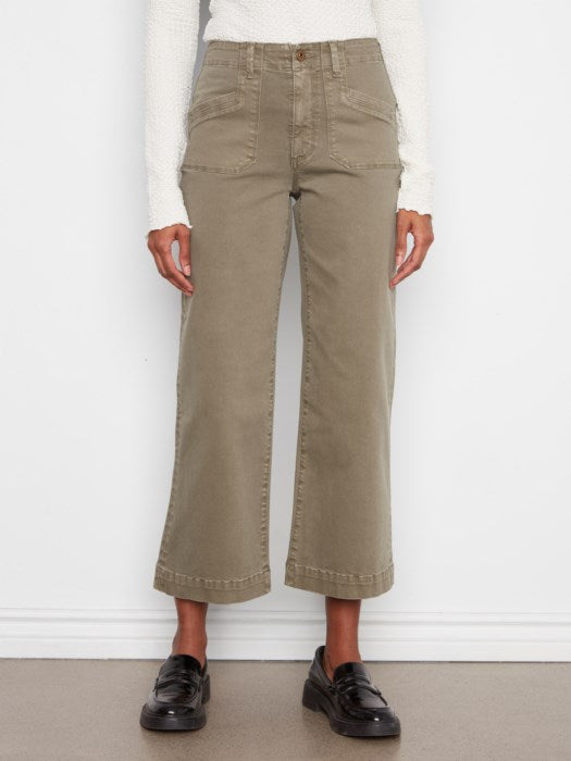 Charlie B Cropped Wide Leg Colored Twill Pants With Patch Pockets