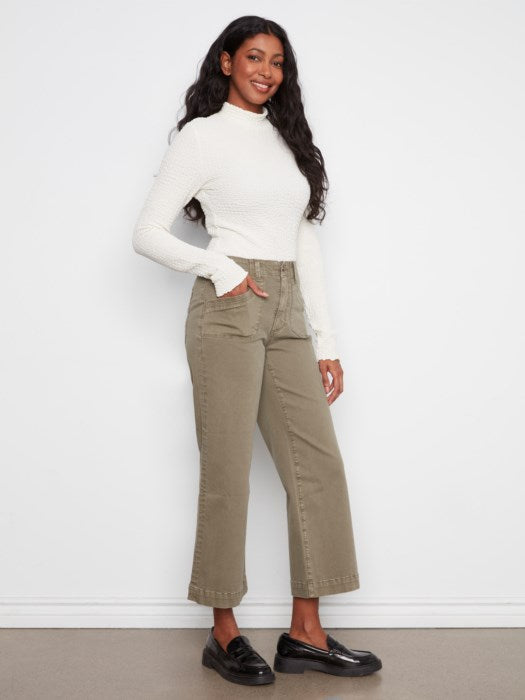 Charlie B Cropped Wide Leg Colored Twill Pants With Patch Pockets