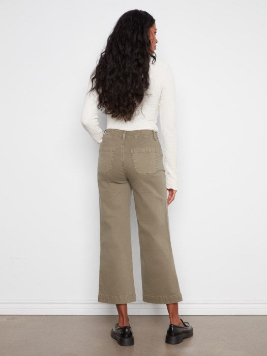 Charlie B Cropped Wide Leg Colored Twill Pants With Patch Pockets
