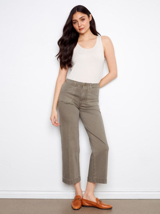Charlie B Cropped Wide Leg Stretch Twill Jeans