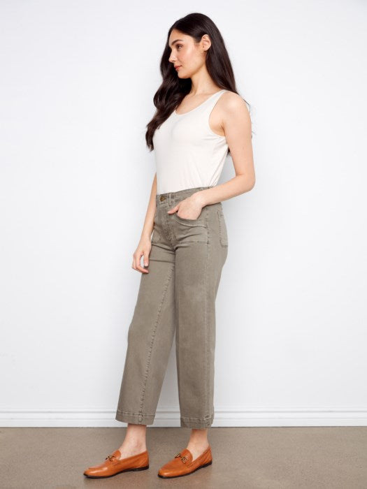 Charlie B Cropped Wide Leg Stretch Twill Jeans