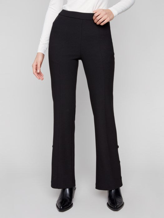 Charlie B Gutsy Crepe Flare Pants with Buttons and Hem Slit