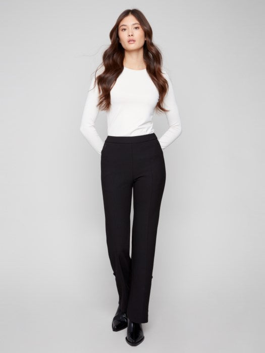 Charlie B Gutsy Crepe Flare Pants with Buttons and Hem Slit