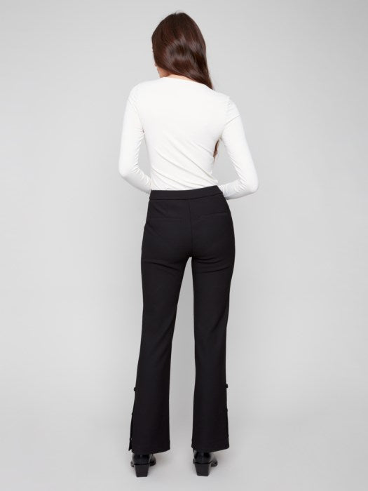 Charlie B Gutsy Crepe Flare Pants with Buttons and Hem Slit