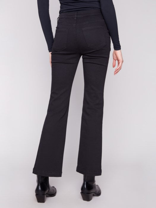 Charlie B Flare Leg Colored Twill Pant with Button on Pockets