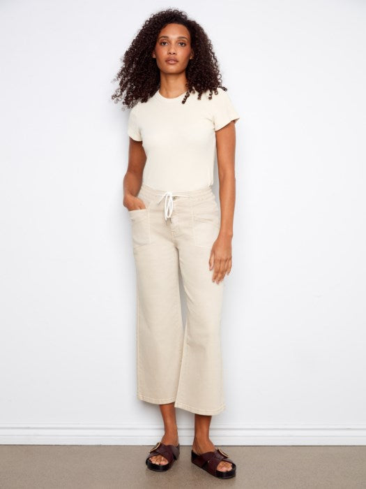 Charlie B Drawstring Wide Leg Twill Pants