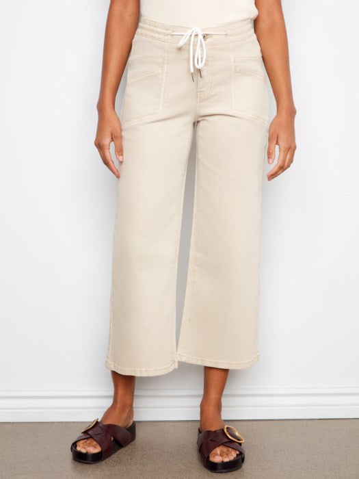 Charlie B Drawstring Wide Leg Twill Pants